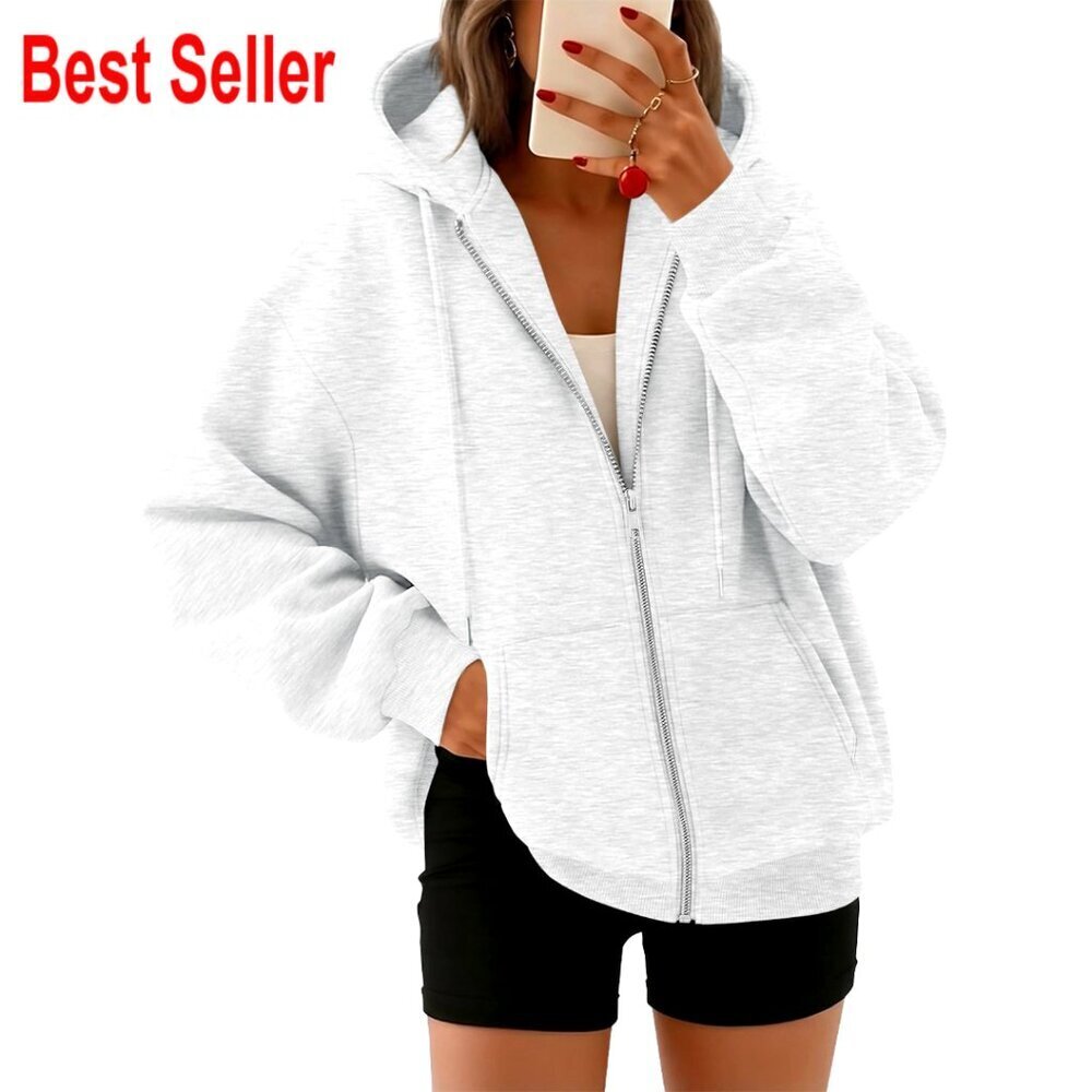 Oversized Zip Up Hoodie, 50% Polyester 50% Cotton, Kangaroo Pockets, Drawstring